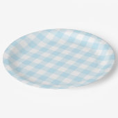 Pastel Sky Blue Gingham Kariertes Muster Pappteller (Schrägansicht)