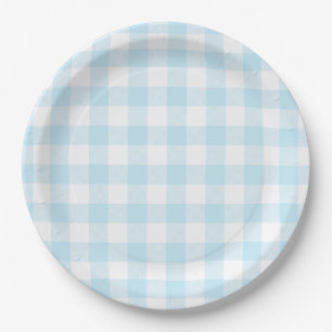 Pastel Sky Blue Gingham Kariertes Muster Pappteller