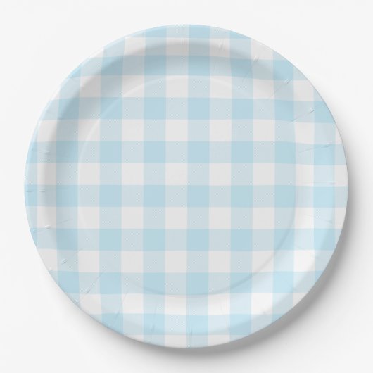 Pastel Sky Blue Gingham Kariertes Muster Pappteller (Vorderseite)
