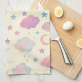 Pastel Sky Dreams - Moon, Stars & Clouds Muster Geschirrtuch (Viertel Falte)