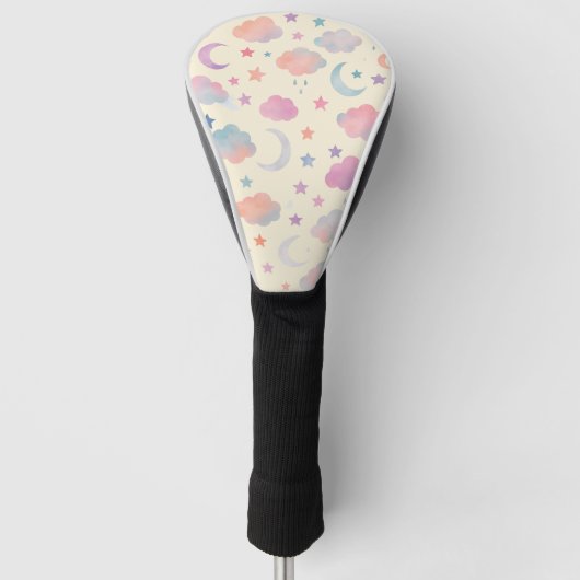 Pastel Sky Dreams - Moon, Stars & Clouds Muster Golf Headcover (Vorderseite)