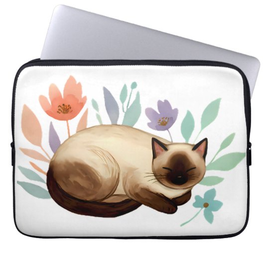 Pastel Slumber: Siamese Cat in Bloom Laptopschutzhülle (Vorderseite)