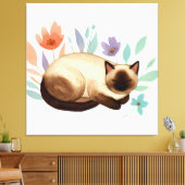 Pastel Slumber: Siamese Cat in Bloom Leinwanddruck (Insitu (Wohnzimmer))