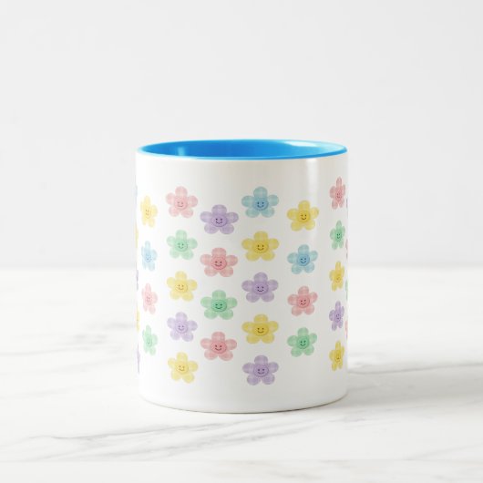 Pastel Smiley Flower Pattern – Cute Gingham  Zweifarbige Tasse (Mittel)