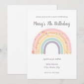 Pastel Smiling Floral Rainbow Kids Birthday Einladung (Vorne/Hinten)