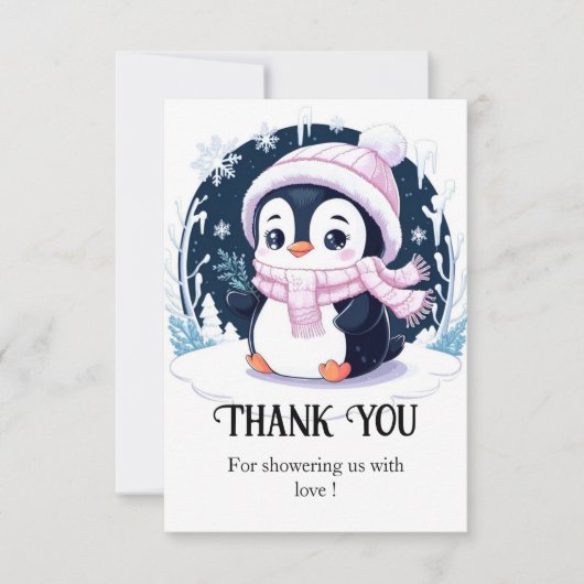 Pastel Snow Penguin Babydusche Dankeskarte (Vorderseite)