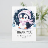 Pastel Snow Penguin Babydusche Dankeskarte (Stehend Vorderseite)