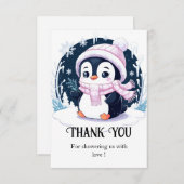 Pastel Snow Penguin Babydusche Dankeskarte (Vorne/Hinten)