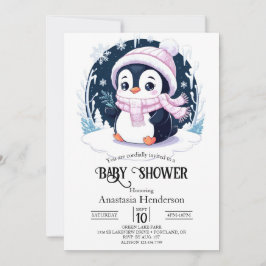Pastel Snow Penguin Babydusche Einladung