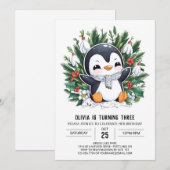 Pastel Snow Penguin Digital Geburtstag Einladung (Vorne/Hinten)