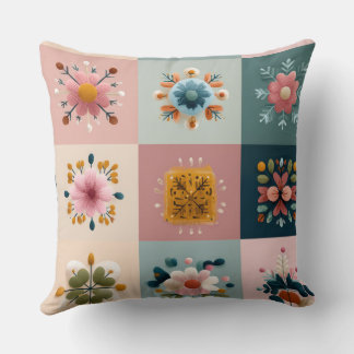 Pastel Snowflake & Floral Patchwork Throw Pillow – Kissen