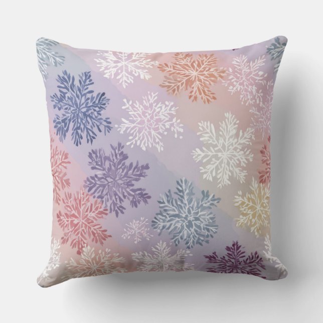 Pastel Snowflake Watercolor Throw Pillow – 2 Cozy  Kissen (Rückseite)