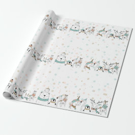 Pastel Snowflakes Niedliche Weihnachtstiere Geschenkpapier