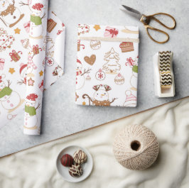 Pastel Snowman Hearts Zeichnete Weihnachten Geschenkpapier