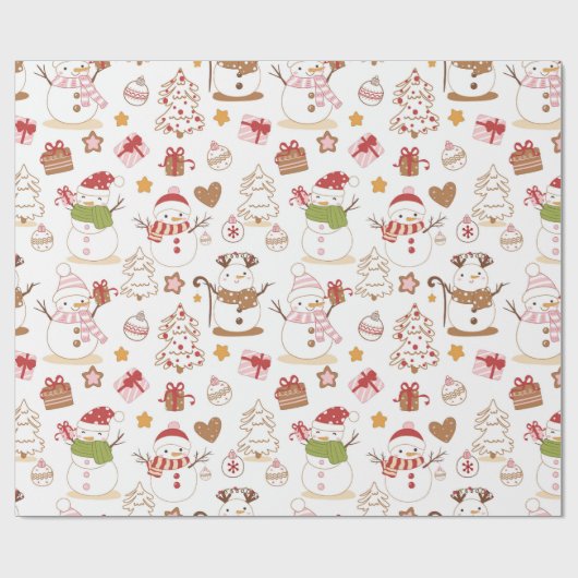 Pastel Snowman Hearts Zeichnete Weihnachten Geschenkpapier (Flach)
