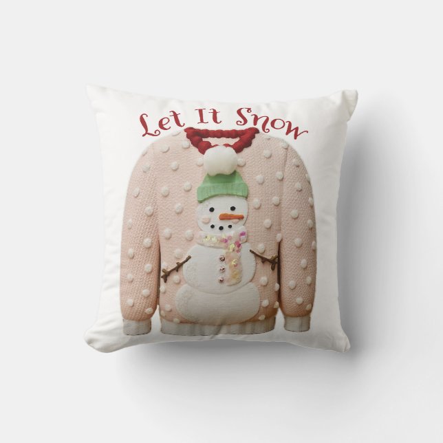 Pastel Snowman Ugly Christmas Sweater Throw Kissen (Vorderseite)