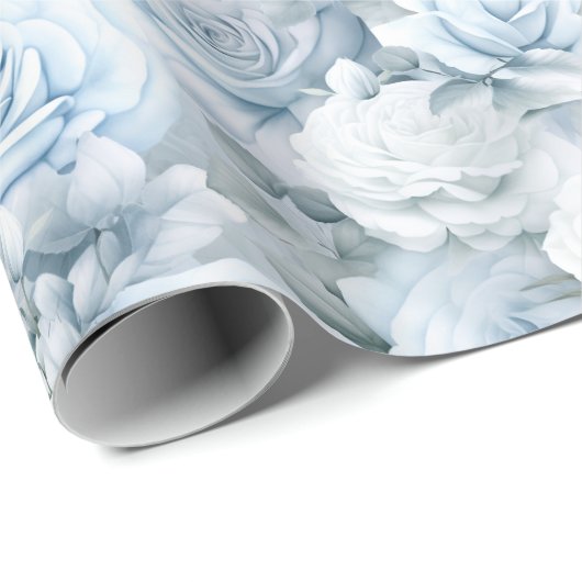 Pastel Soft Blue Rose Bridal Wedding Geschenkpapier (Rolleneckpunkt)