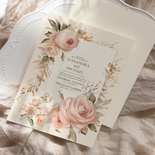 Pastel Soft Blush Peach Floral Wedding Einladung