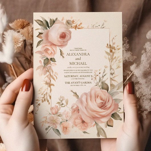 Pastel Soft Blush Peach Floral Wedding Einladung