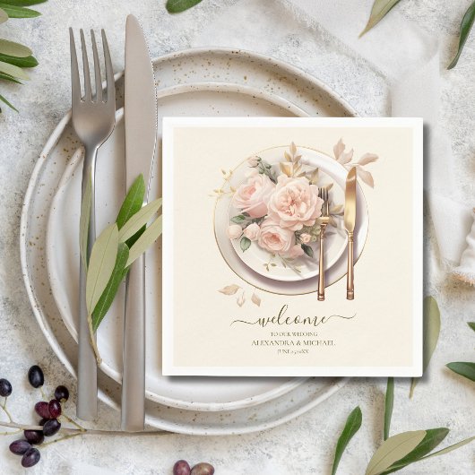 Pastel Soft Blush Peach Floral Wedding Serviette