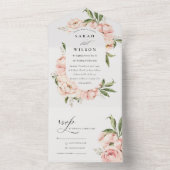 Pastel Soft Blush Peach Peony Floral Wedding All In One Einladung (Innen Boden)
