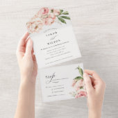Pastel Soft Blush Peach Peony Floral Wedding All In One Einladung (Abreißen)