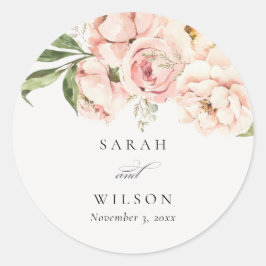 Pastel Soft Blush Peach Peony Floral Wedding Runder Aufkleber