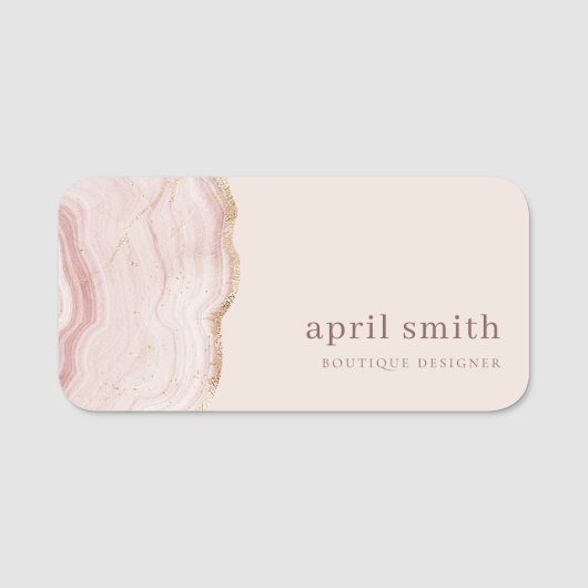 Pastel Soft Blush Rose Gold Agate Marmortextur Namensschild (Vorderseite)