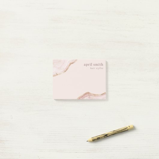 Pastel Soft Blush Rose Gold Agate Marmortextur Post-it Klebezettel (Auf Schreibtisch)
