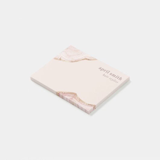 Pastel Soft Blush Rose Gold Agate Marmortextur Post-it Klebezettel (angewinkelt)