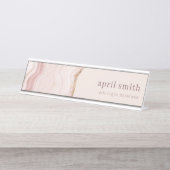 Pastel Soft Blush Rose Gold Agate Marmortextur Schreibtischnamensplakette (Vorderseite )