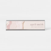 Pastel Soft Blush Rose Gold Agate Marmortextur Schreibtischnamensplakette (Vorderseite )