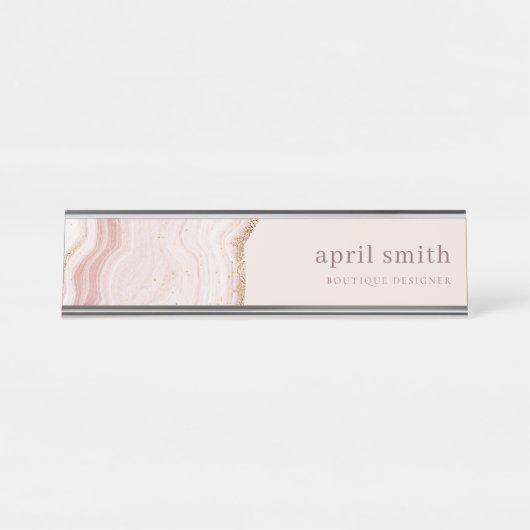 Pastel Soft Blush Rose Gold Agate Marmortextur Schreibtischnamensplakette (Vorderseite )