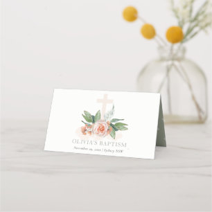 Pastel Soft Peach Rose Blumenkreuz Taufe Platzkarte