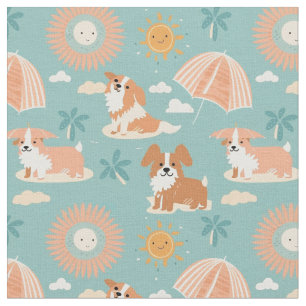Pastel Sommertage am Strand mit den Doggos Stoff