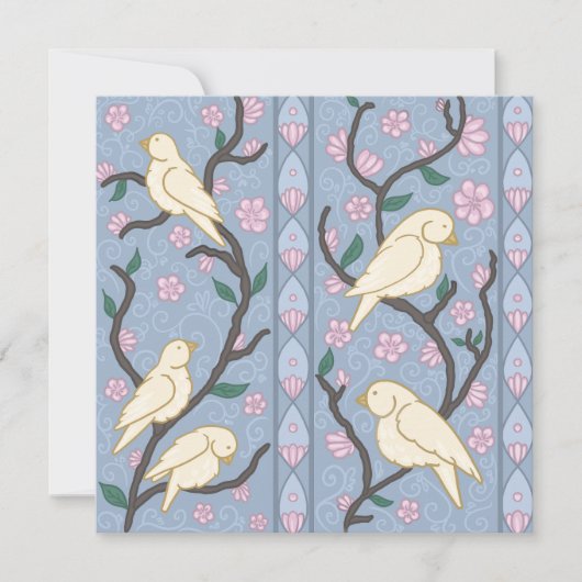 Pastel Songbird und Blüten zum Geburtstag Einladun (Vorderseite)