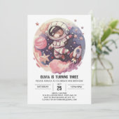 Pastel Space Odyssey Astronaut Geburtstag Einladung (Stehend Vorderseite)