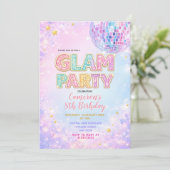 Pastel Sparkle Disco Glam Kids Birthday Party Einladung (Stehend Vorderseite)