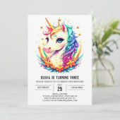 Pastel Sparkling Unicorn Geburtstag Einladung (Stehend Vorderseite)