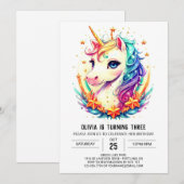 Pastel Sparkling Unicorn Geburtstag Einladung (Vorne/Hinten)