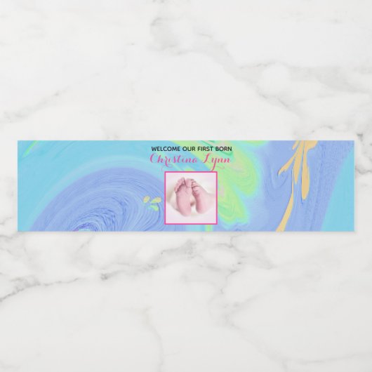 Pastel Spiral Welcome Baby Birth "Sip & See" Party Wasserflaschenetikett (Einzelnes Label)