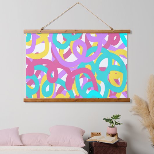 Pastel Spirals Abstrakt Wandteppich Mit Holzrahmen (Schlafzimmer)