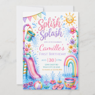 Pastel Splish Splash Wasserpark Mädchen Geburtstag Einladung