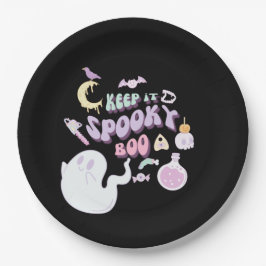 Pastel Spooky Ghost & Gang Black Halloween Pappteller