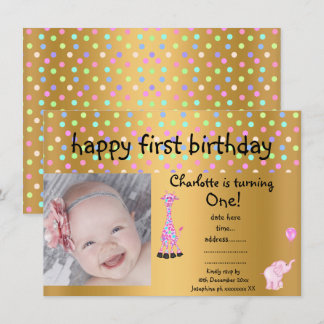 Pastel Spot Gold Foto BIRTHDAY PARTY EINLADUNGEN
