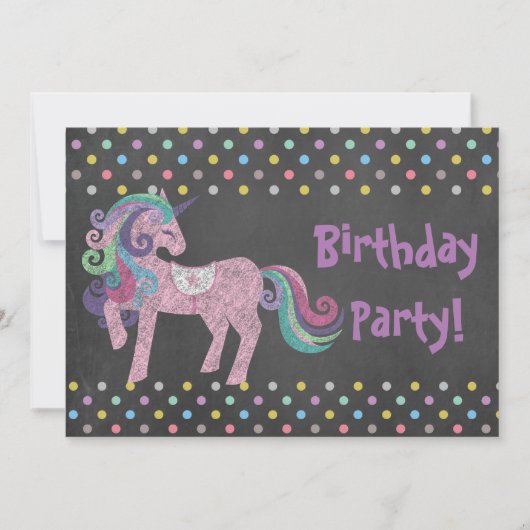 PASTEL SPOT UNICORN BIRTHDAY PARTY CHALKBOARD EINLADUNG (Vorderseite)