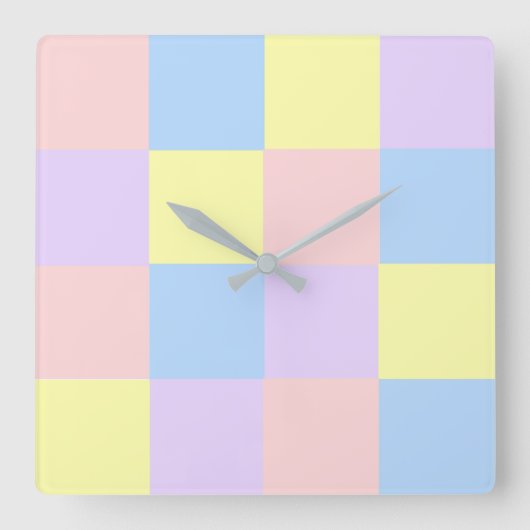Pastel Spring Checkers Quadratische Wanduhr (Vorderseite)