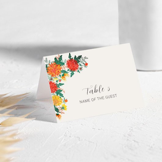 Pastel Spring Dahlia Flowers Wedding Place Card Tischnummer