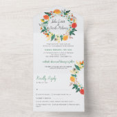 Pastel Spring Dahlia Wildblumen Wreath Wedding All In One Einladung (Innen Boden)