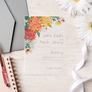 Pastel Spring Dahlia Wildblumen Wreath Wedding Pergament Einladungen